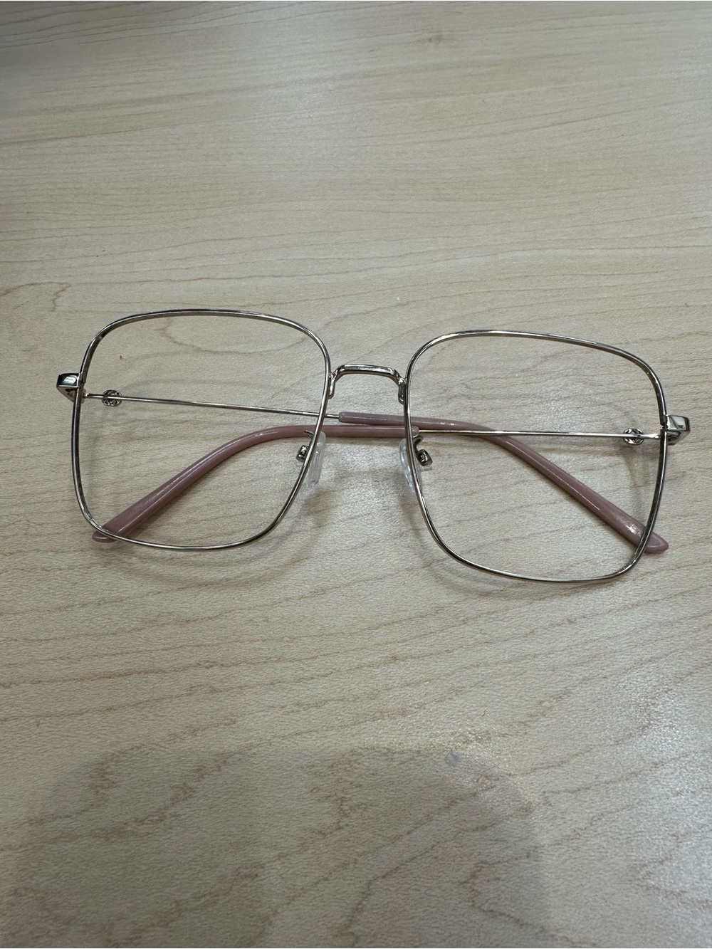 Gucci Gold Square Metal Glasses with Pink Temples